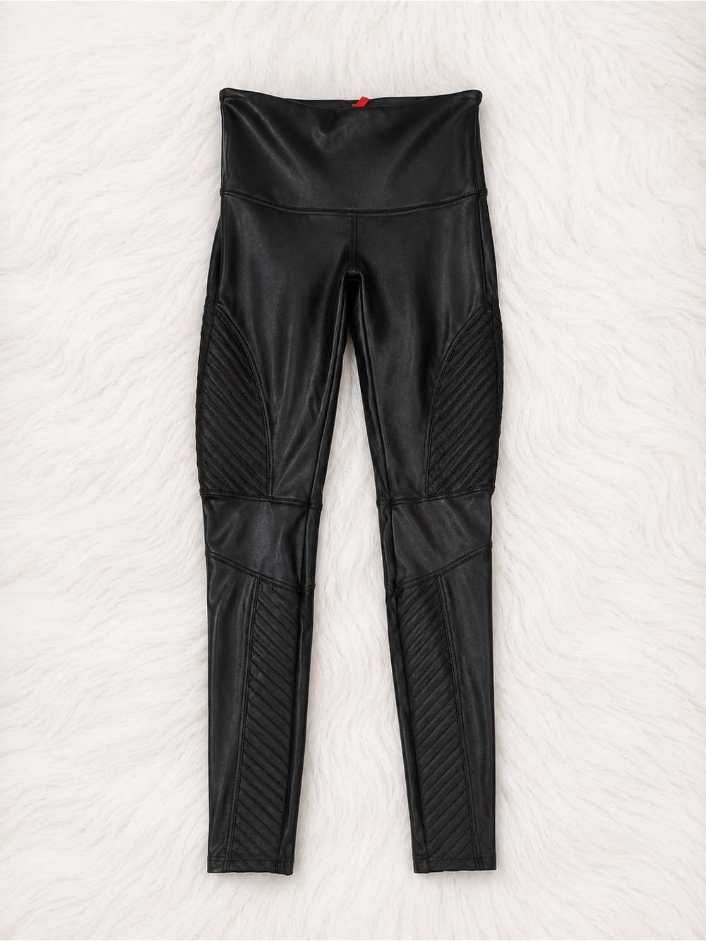 SPANX Faux Leather Moto Leggings Size L Black High Rise Edgy Y2K Statement